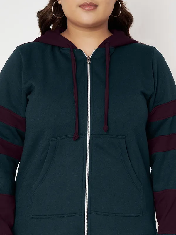 Teal_Blue_&_Burgundy_Striped_Fleece_Hooded_Sweat-shirt