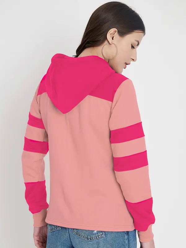 BRINNS_Women_Teal_Blue_&_Burgundy_Striped_Fleece_Hooded_Sweatshirt
