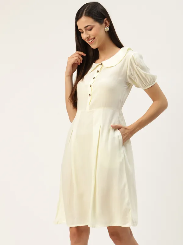 Cream_Rayon_Solid_Dresses