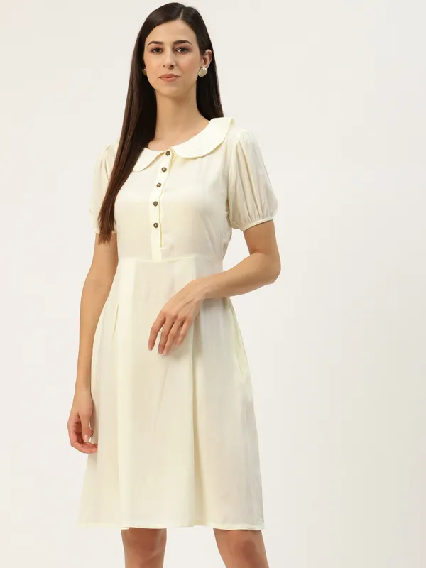 Cream_Rayon_Solid_Dresses