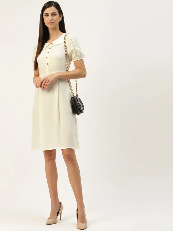 Cream_Rayon_Solid_Dresses