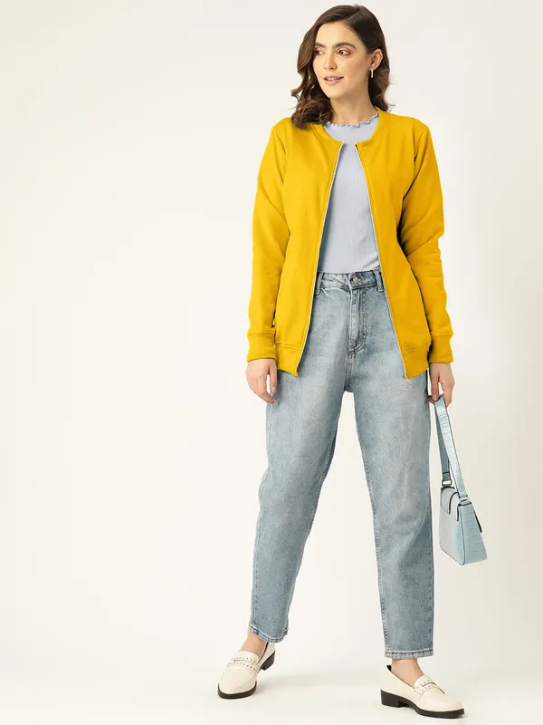 Collarless_Solid_Fleece_Casual_Bomber_Jacket