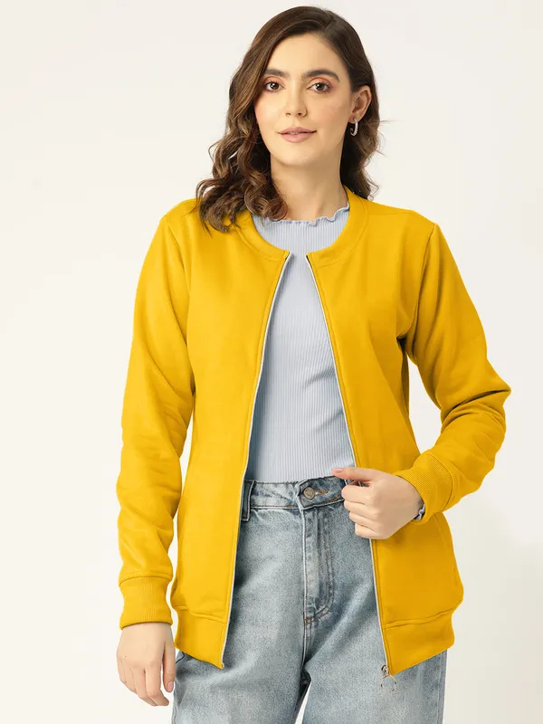 Collarless_Solid_Fleece_Casual_Bomber_Jacket