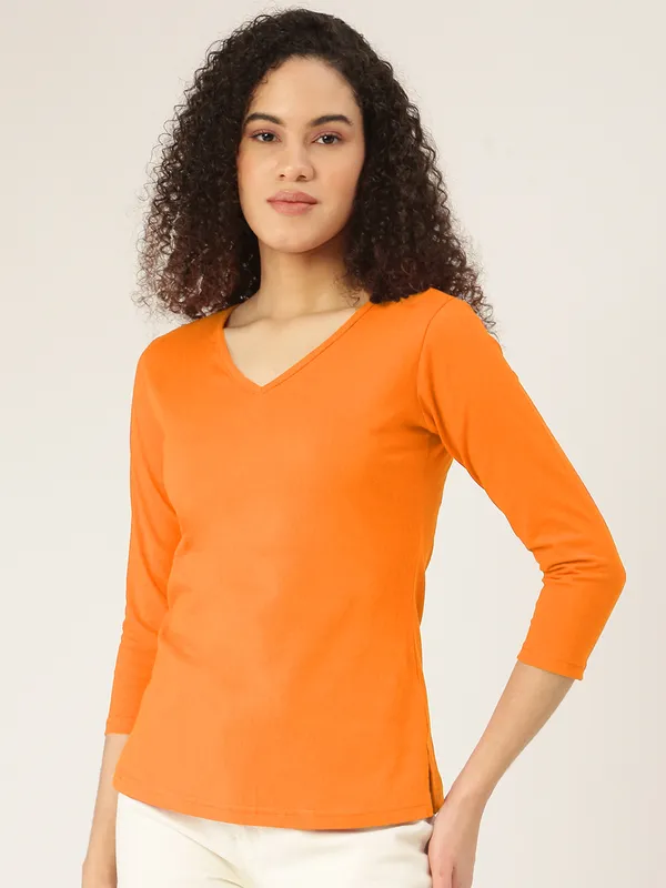 BRINNS_Women_Solid_V-Neck_Cotton_T-shirt