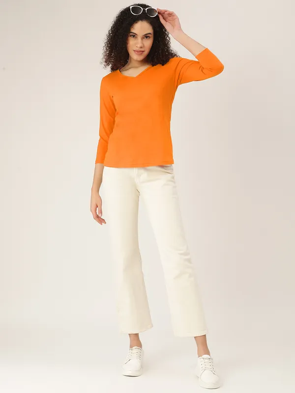 BRINNS_Women_Solid_V-Neck_Cotton_T-shirt