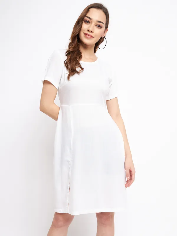White_Rayon_Solid_Dresses