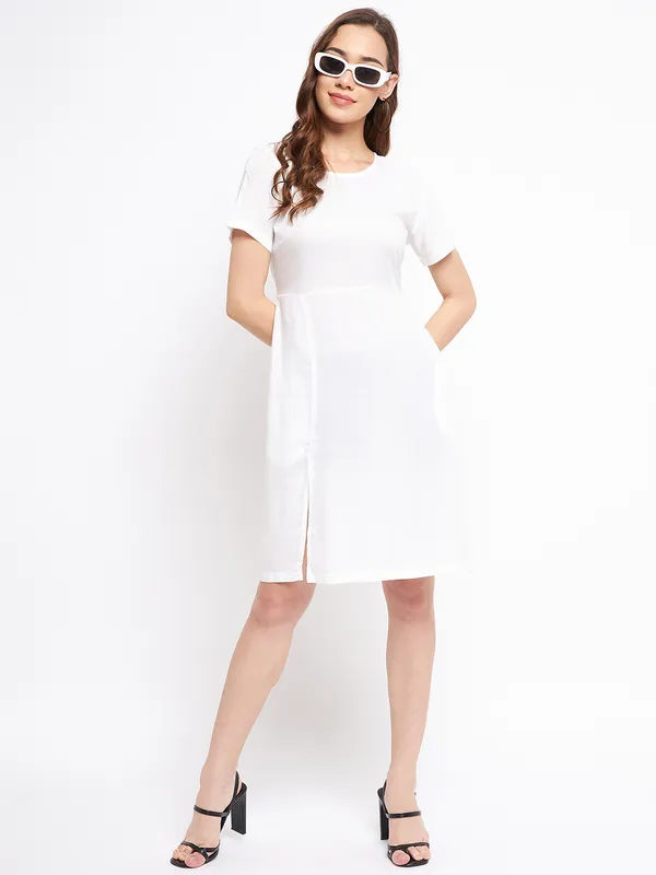 White_Rayon_Solid_Dresses