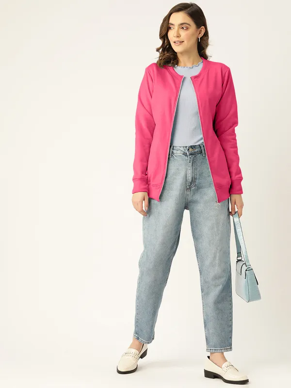 Collarless_Solid_Fleece_Casual_Bomber_Jacket