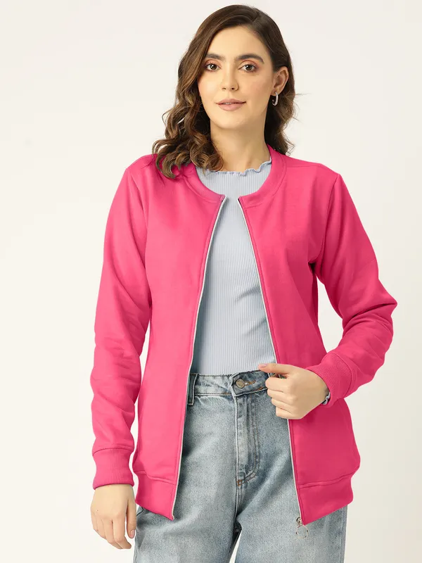 Collarless_Solid_Fleece_Casual_Bomber_Jacket