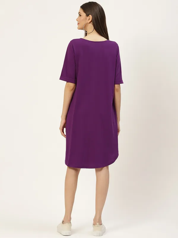 BRINNS_Purple_Solid_Pure_Cotton_A-Line_Midi_Dress