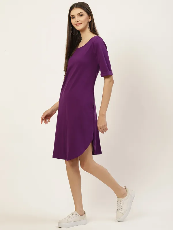 BRINNS_Purple_Solid_Pure_Cotton_A-Line_Midi_Dress
