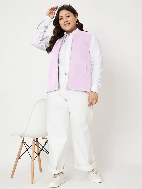 Plus_Size_Mock_Neck_Zip_Closure_Fleece_Tailored_Jacket