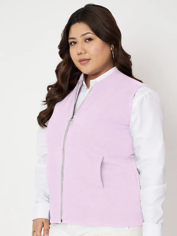 Plus_Size_Mock_Neck_Zip_Closure_Fleece_Tailored_Jacket