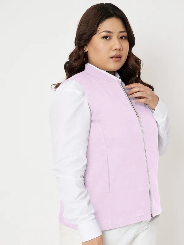 Plus_Size_Mock_Neck_Zip_Closure_Fleece_Tailored_Jacket