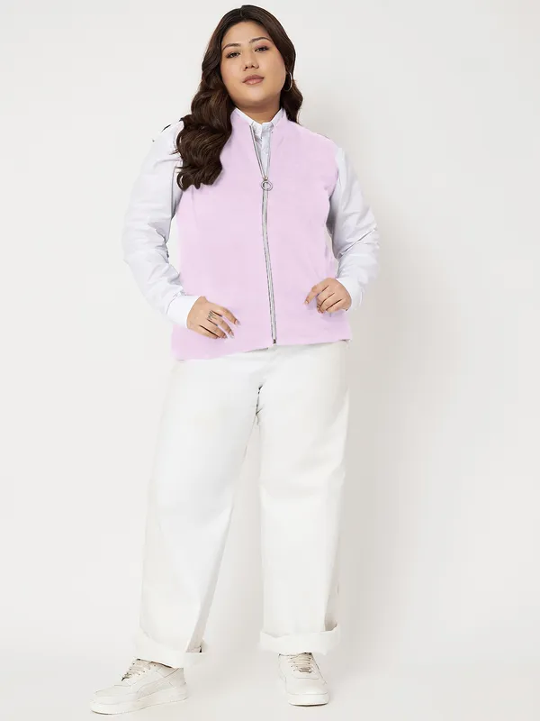 Plus_Size_Mock_Neck_Zip_Closure_Fleece_Tailored_Jacket