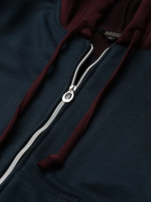 BRINNS_Women_Teal_Blue_&_Burgundy_Striped_Fleece_Hooded_Sweatshirt