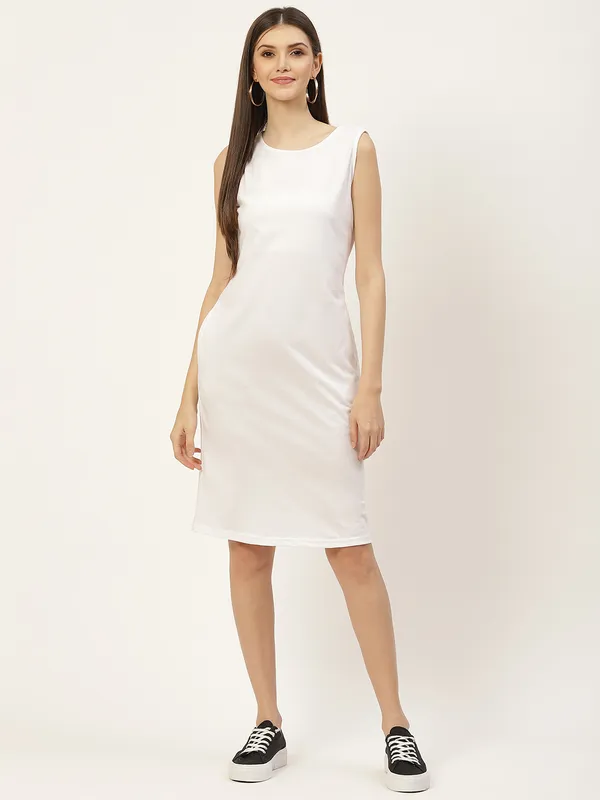 BRINNS_White_Solid_Pure_Cotton_A-Line_Midi_Dress