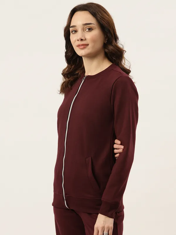 BRINNS_Women_Collarless_Solid_Fleece_Casual_Bomber_Jacket