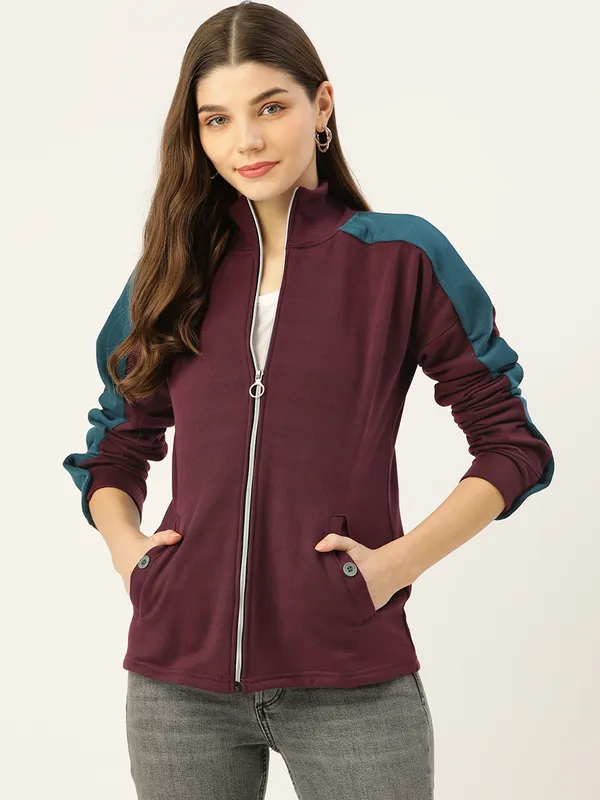 BRINNS_Women_Maroon_Solid_Sweatshirt