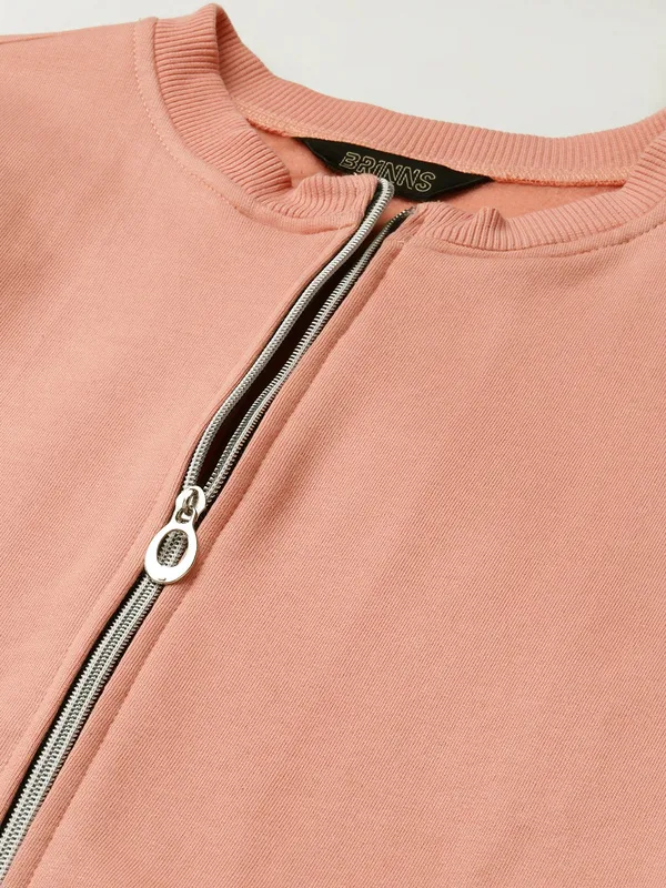 BRINNS_Women_Collarless_Solid_Fleece_Casual_Bomber_Jacket