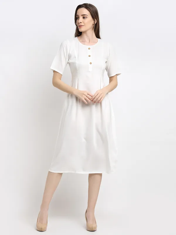 White_Rayon_Solid_Dresses