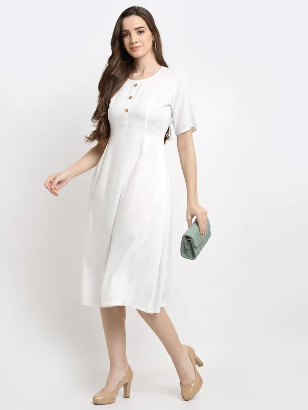White_Rayon_Solid_Dresses