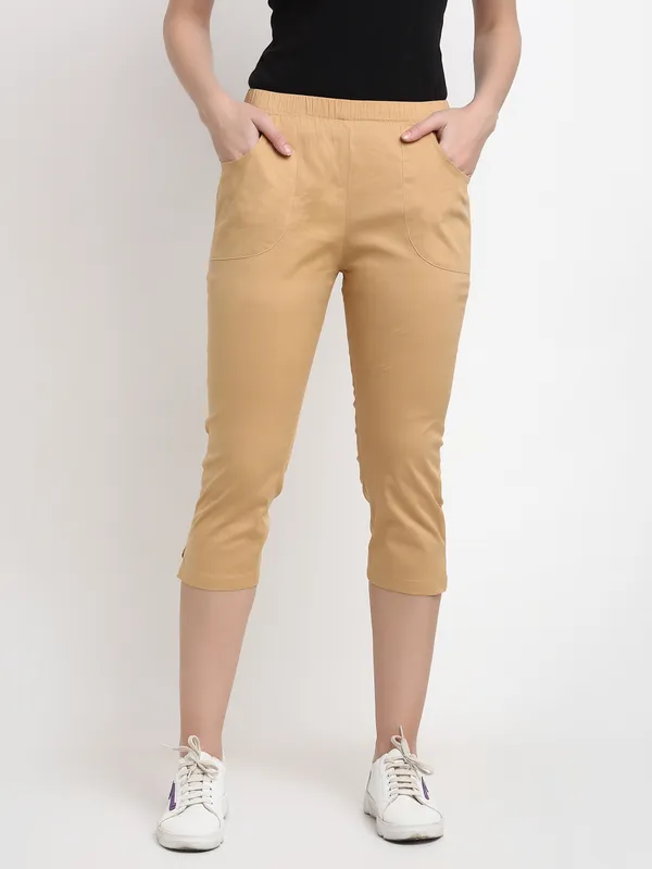 Beige_COTTON_Poplin_Lycra_Capris