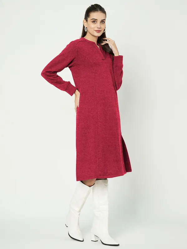 A-Line_Mandarin_Collar_Midi_Dress