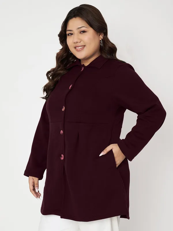 BRINNS_Woman_Plus_Size_Notched_Collar_Hip_Length_Fleece_Overcoat
