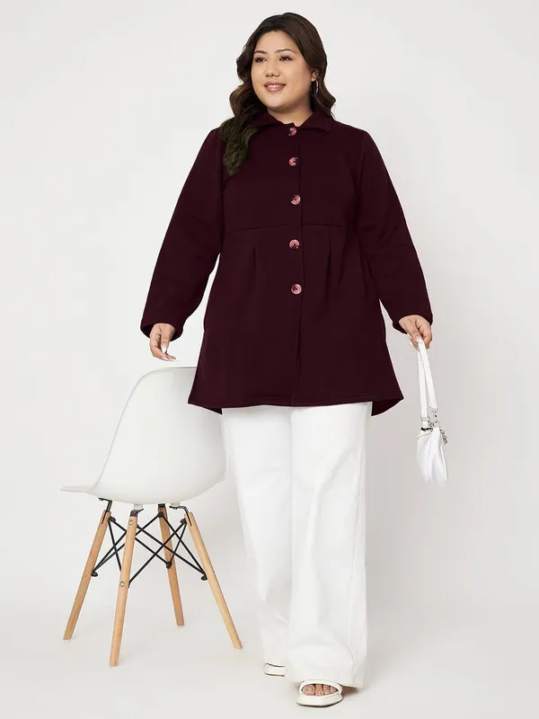 BRINNS_Woman_Plus_Size_Notched_Collar_Hip_Length_Fleece_Overcoat