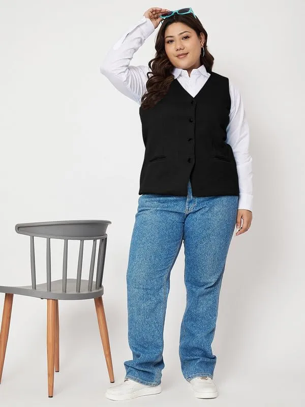 BRINNS_Women_Solid_Plus_Size_Sleeveless_Mock_Collar_Tailored_Jacket