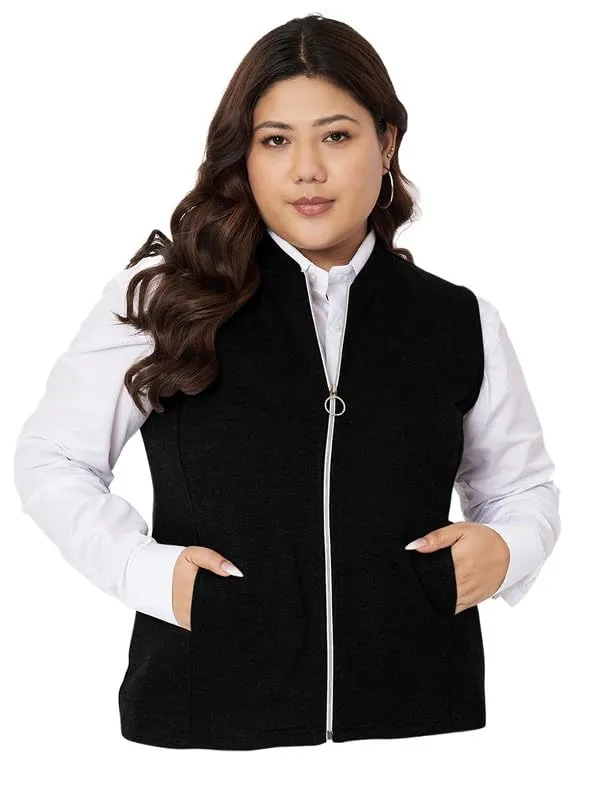 BRINNS_Women_Plus_Size_Solid_Fleece_Mandarin_Collar_Jacket