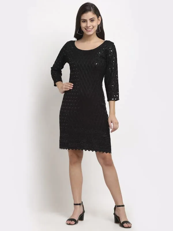 BRINNS_Shimmer_and_Shine_in_Style_Women's_Solid_Color_Sequined_Mini_Dress_Featuring_Elegant_Scoop_Neck_Design