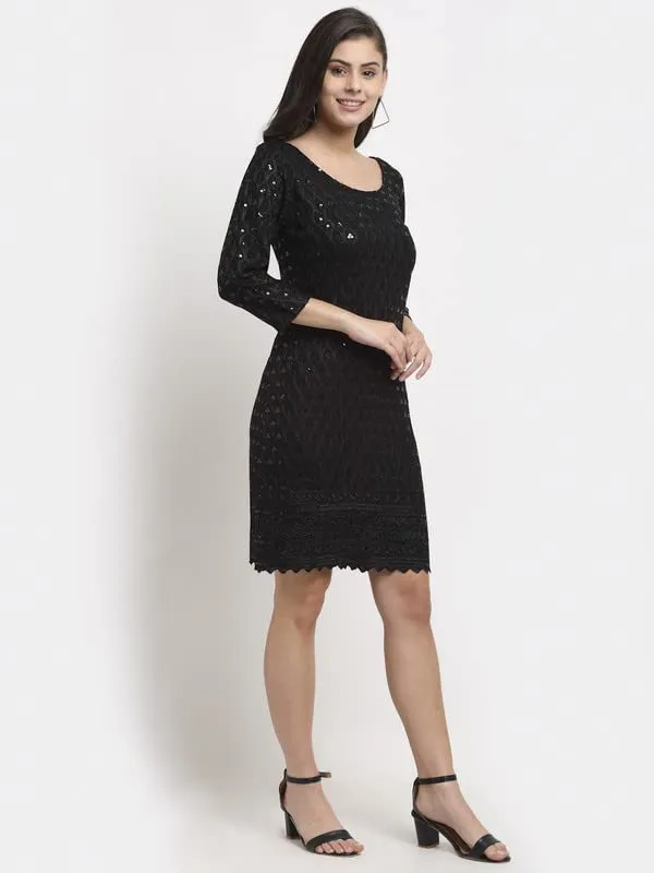 BRINNS_Shimmer_and_Shine_in_Style_Women's_Solid_Color_Sequined_Mini_Dress_Featuring_Elegant_Scoop_Neck_Design