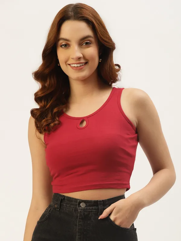 Maroon_Cotton_Lycra_Tops