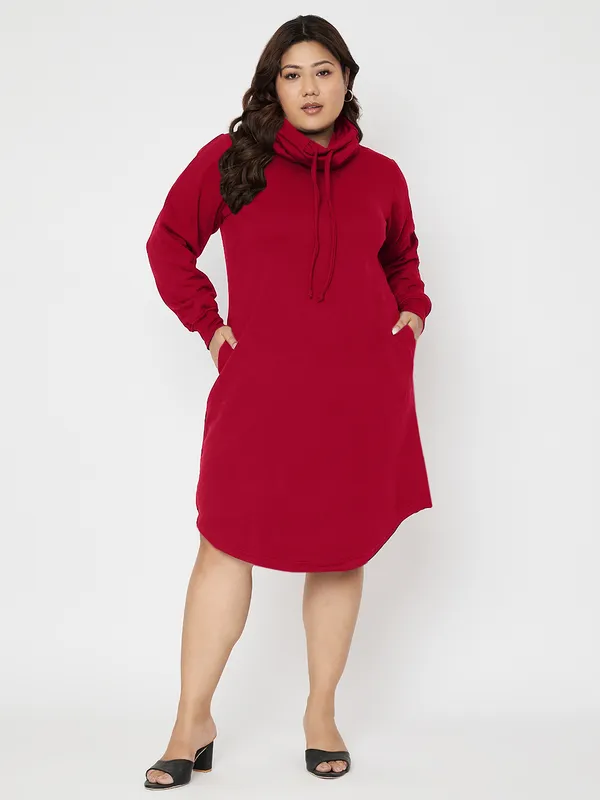 Plus_Size_Hooded_Cowl_Neck_Cuffed_Sleeves_Jumper_Dress