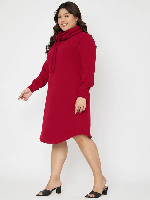 Plus_Size_Hooded_Cowl_Neck_Cuffed_Sleeves_Jumper_Dress