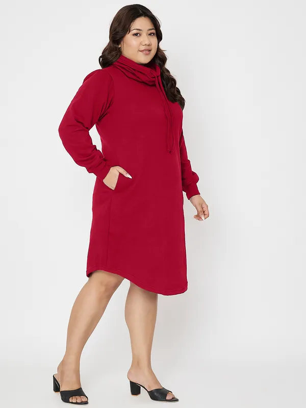 Plus_Size_Hooded_Cowl_Neck_Cuffed_Sleeves_Jumper_Dress