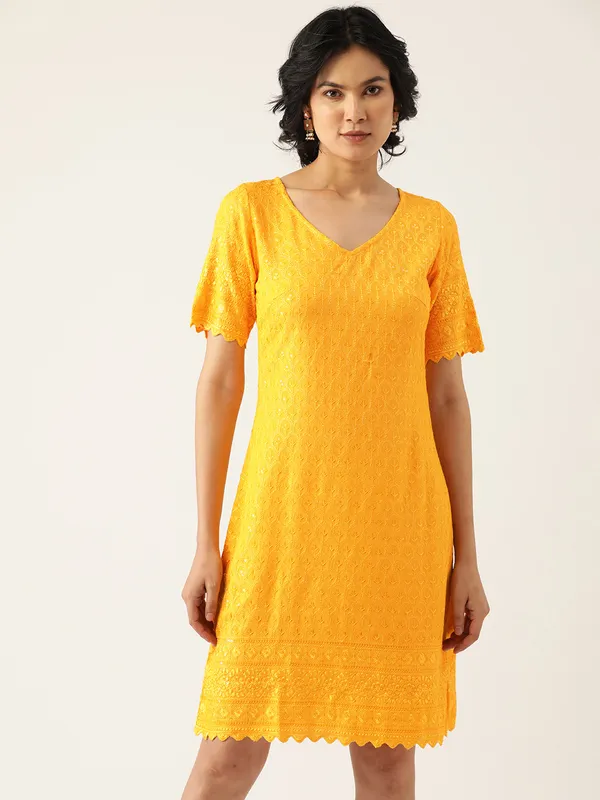 Yellow_Rayon_Sequinn_Dresses_For_Women