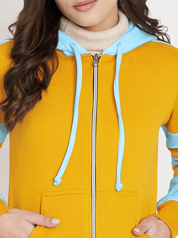 BRINNS_Women_Teal_Blue_&_Burgundy_Striped_Fleece_Hooded_Sweatshirt