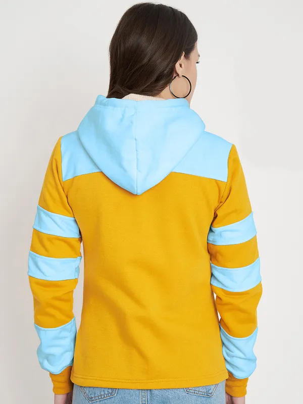 BRINNS_Women_Teal_Blue_&_Burgundy_Striped_Fleece_Hooded_Sweatshirt