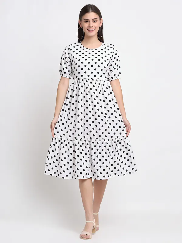 White_Polka_Polyester_Print_Dresses