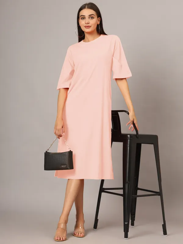 Peach_Cotton_Blend_Single_Jersey_Dresses