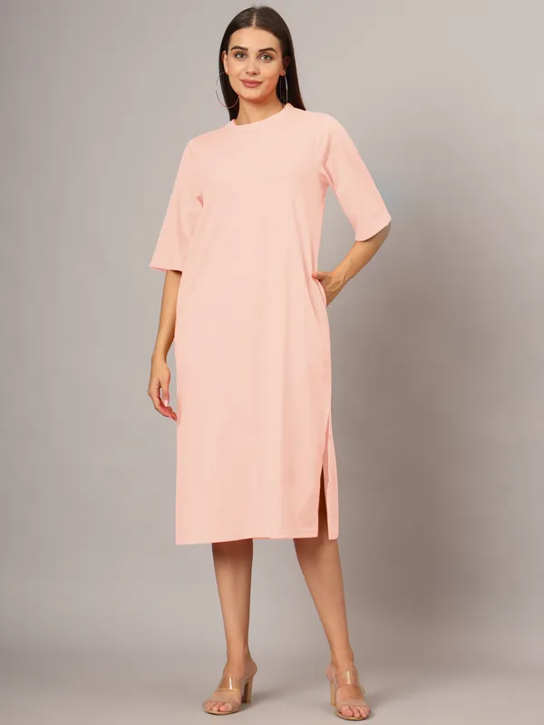 Peach_Cotton_Blend_Single_Jersey_Dresses