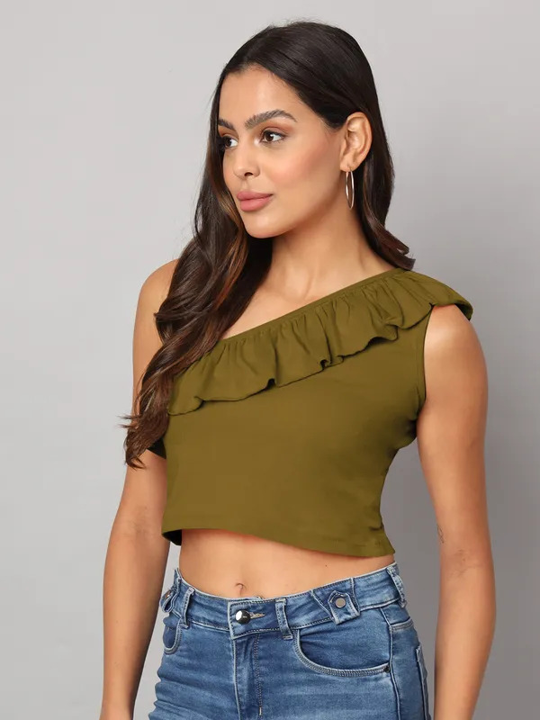 Olive_Cotton_Blend_Single_Jersey_Tops