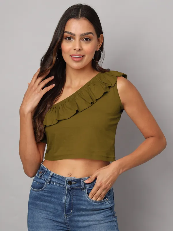 Olive_Cotton_Blend_Single_Jersey_Tops