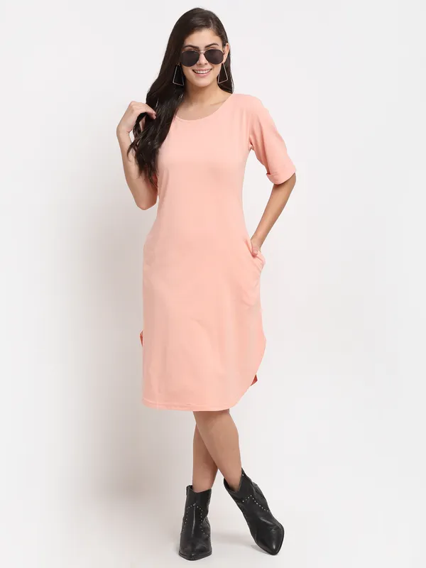 BRINNS_Purple_Solid_Pure_Cotton_A-Line_Midi_Dress