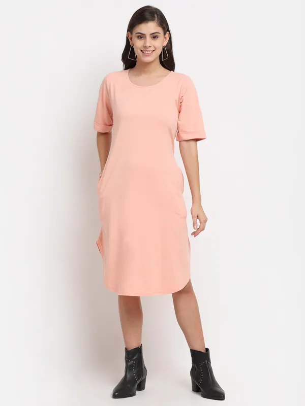 BRINNS_Purple_Solid_Pure_Cotton_A-Line_Midi_Dress
