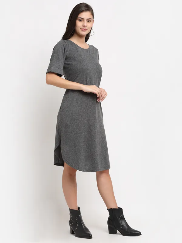 BRINNS_Purple_Solid_Pure_Cotton_A-Line_Midi_Dress