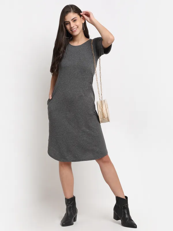 BRINNS_Purple_Solid_Pure_Cotton_A-Line_Midi_Dress